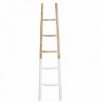 Ladder towel rack in natural and white wood