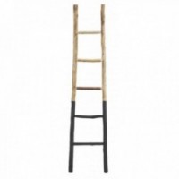 Ladder towel rack in natural and black wood