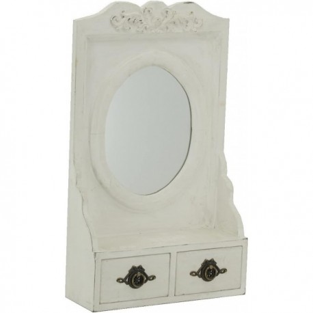 Antique white wooden wall mirror shelf and drawers