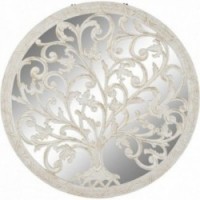 Arbre de vie avec miroir en bois blanc, Décoration miroir mural