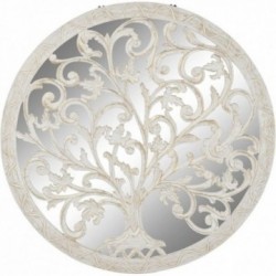 Large round mirror tree of white wood, Wall mirror decoration