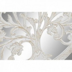 Large round mirror tree of white wood, Wall mirror decoration