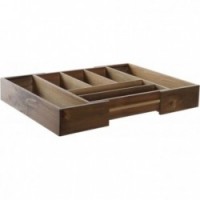 Range-couverts extensible en bois d'acacia, 5-7 compartiments, rangement couvert cuisine tiroir bois extensible