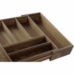 Range-couverts extensible en bois d'acacia, 5-7 compartiments, rangement couvert cuisine tiroir bois extensible