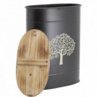 Tabouret et Seau à Pellets en Métal Motif Arbre : Réserve à Granulés Design pour Poêle & Panier Rangement Chauffage