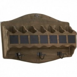 Gancho de parede em madeira envelhecida 3 ganchos com compartimentos para quadro-negro
