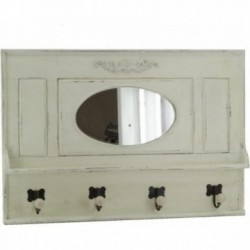 Gancho de pared en madera blanca envejecida 4 ganchos, estante, espejo