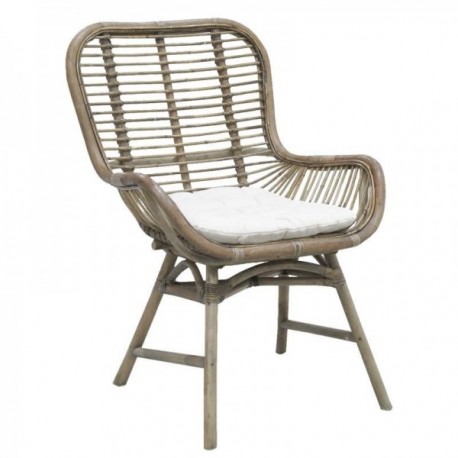 Gray stained rattan armchair with cushion