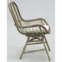 Gray stained rattan armchair with cushion