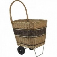Log cart with wheels in two-tone wicker
