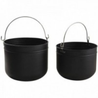 Lot de 2 Seaux à Bûches en Métal Noir : Range-Bois Design & Panier Rangement Cheminée Style Industriel Robuste