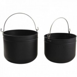 Lot de 2 Seaux à Bûches en Métal Noir : Range-Bois Design & Panier Rangement Cheminée Style Industriel Robuste