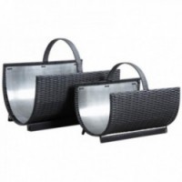 Gray Synthetic Rattan Log Baskets - Set of 2