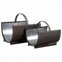 Brown Synthetic Rattan Log Baskets - Set of 2
