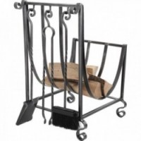 Wrought iron log holder + 3 accessories