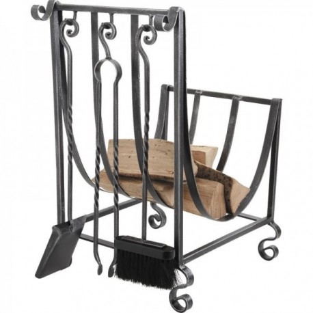 Wrought iron log holder + 3 accessories
