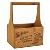 Supporto per birra in legno per 6 bottiglie incise "Birra degli amici" | Cestino della birra ideale per l'aperitivo