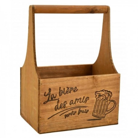 Wooden transport basket beer holder 6 bottles "Beer of friends"