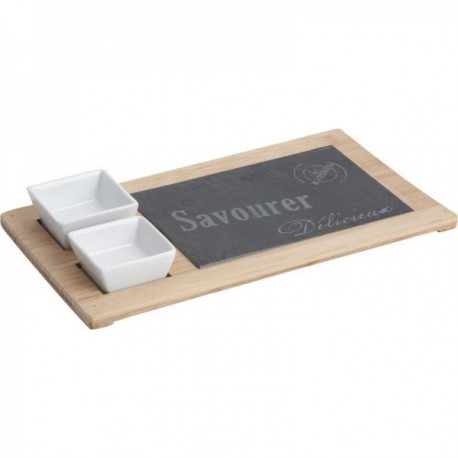 Taca aperitif w łupku i bambusa + 2 ramektyk ceramiczny