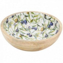 Salad bowl in mango wood and resin Olives Ø30 cm