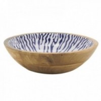 Salad bowl in mango wood and blue resin Ø25 cm
