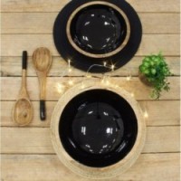 Muguer puinen kulho ja musta hartsi Ø30 cm