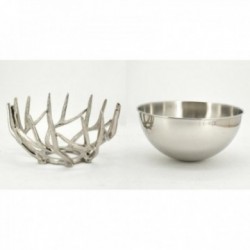Salad bowl in stainless steel and aluminum Deer antler Ø32cm