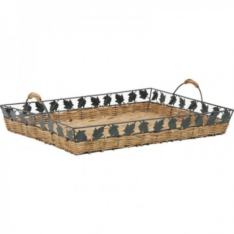 Decorative rattan and metal tray