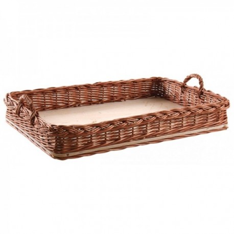 Buff Wicker Service-Tablett mit hölzernem Hintergrund | Große, rechteckige Tablett mit Handwerk mit Griffen