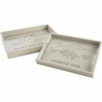 White Wood and Glass Serving Trays Set of 2