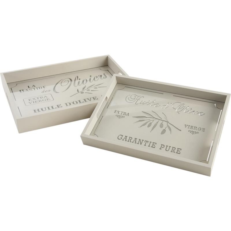 Conjunto de 2 bandejas de servicio de madera gris y bandejas de vidrio Diseño de comida y decorativos