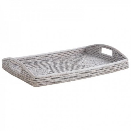 White painted rattan serving tray