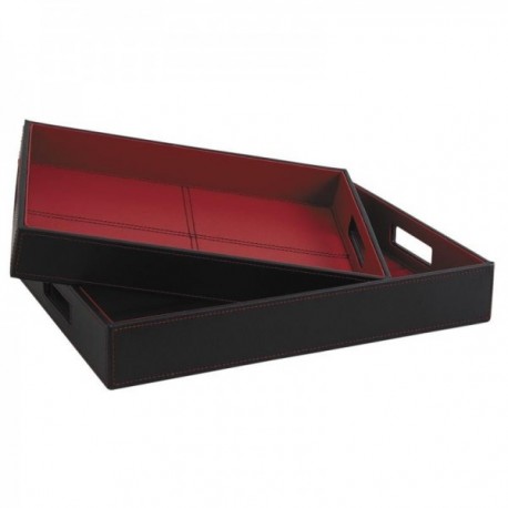 Red and Black Faux Leather Trays - Set of 2