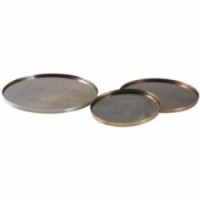 Round trays in patinated metal and glass Set of 3
