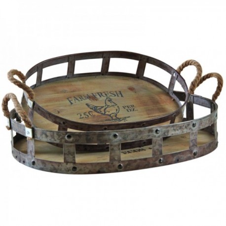 Owalne tace w drewnie i metalowe linki zestaw 2