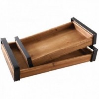 Wooden trays metal handles Set of 2