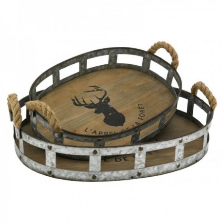 Wood and metal trays "The call of the forest" Set of 2