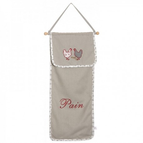 Huche à pain murale poule en coton et lin