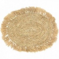 Set of 6 oval raffia placemats with fringes