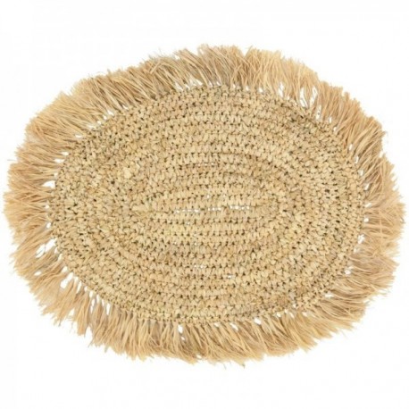 Set of 6 oval raffia placemats with fringes