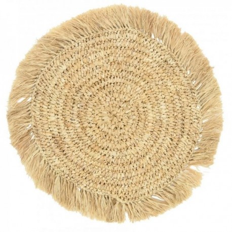 Set of 6 round raffia placemats with fringes