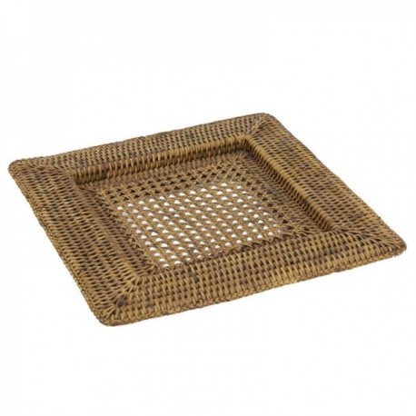 Lote de 6 platos cuadrados bajo el ratán antiguo, conjunto de mesa trenzada decoración de chic bohemia