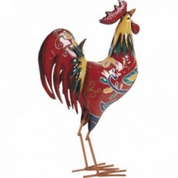 Gallo decorativo per interni ed esterni in metallo rosso colorato