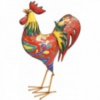 Colorful red metal indoor outdoor decorative rooster
