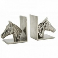 Lote de 2 libros de aluminio Cabeza de caballo | Diseño de soporte de libro de metal y elegante para la biblioteca