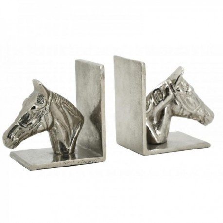Lotto di 2 bookkeeper Testa di cavallo in alluminio | Metal book support design & elegant for library