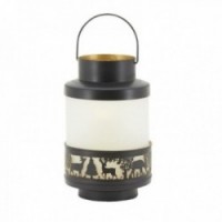 Szklana latarnia i metal z dekoracją jeleni