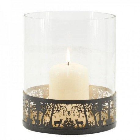 Round Photophore wykonany z metalu i szklanego wystroju leśnego