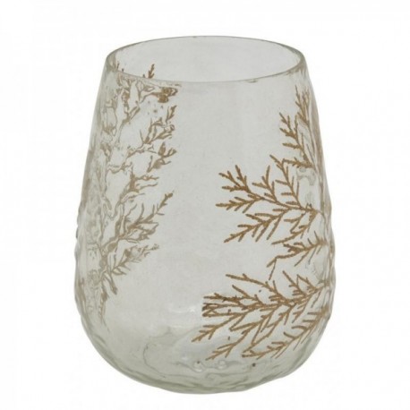 Glass tealight holder with golden fern decor Ø 12 h 15 cm