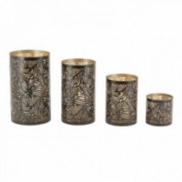 Round metal tealight holders with Foliage decor Set of 4